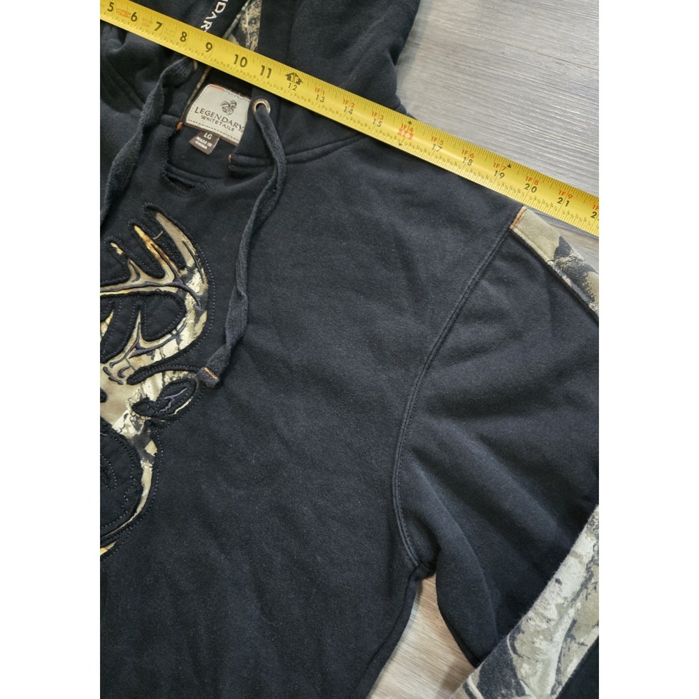 Legendary Whitetails Outfitter Hoodie Mens Large Black Camo Buck Logo Pullover - Picture 10 of 13